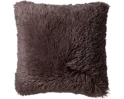 Dutch Decor FLUFFY - Kussenhoes 45x45 cm - superzacht - effen kleur - Driftwood - taupe - met rits - zonder binnenkussen