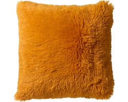 Dutch Decor FLUFFY - Kussenhoes 45x45 cm - superzacht - effen kleur - Golden Glow - geel - met rits - zonder binnenkussen