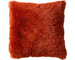 Dutch Decor FLUFFY - Kussenhoes 45x45 cm - superzacht - effen kleur - Potters Clay - oranje-terracotta - met rits - zonder binnenkussen