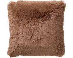 Dutch Decor FLUFFY - Kussenhoes 45x45 cm - superzacht - effen kleur - Tobacco Brown – bruin - met rits - zonder binnenkussen