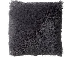 Dutch Decor FLUFFY - kussenhoes 60x60 cm - superzacht - XL kussenhoes - Charcoal Gray - antraciet - met rits - zonder binnenkussen