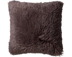 Dutch Decor FLUFFY - kussenhoes 60x60 cm - superzacht - XL kussenhoes - Driftwood - taupe - met rits - zonder binnenkussen