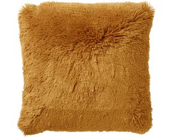 Dutch Decor FLUFFY - kussenhoes 60x60 cm - superzacht - XL kussenhoes - effen kleur - Chai Tea - geel - met rits - zonder binnenkussen