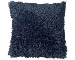 Dutch Decor FLUFFY - kussenhoes 60x60 cm - superzacht - XL kussenhoes - Insignia Blue - blauw - met rits - zonder binnenkussen