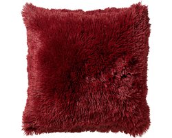 Dutch Decor FLUFFY - Sierkussen 45x45 cm - superzacht - effen kleur - Merlot - rood - Inclusief binnenkussen - Luxe kussens voor woonkamer & bank