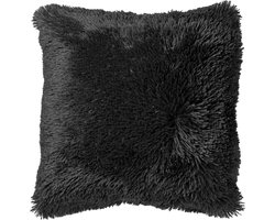 Dutch Decor FLUFFY - Sierkussen 45x45 cm - superzacht - effen kleur - Raven - zwart - Inclusief binnenkussen