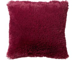 Dutch Decor FLUFFY - Sierkussen 45x45 cm - superzacht - effen kleur - Red Plum - roze - Inclusief binnenkussen - Luxe kussens voor woonkamer & bank