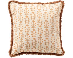 Dutch Decor FRANCINE - kussenhoes 45x45 cm - 100% katoen - bladmotief en franjes - Dusty Coral - roze, wit - met rits - zonder binnenkussen