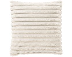 Dutch Decor HAZEL - kussenhoes 50x50 cm - effen gestreept imitatiebont - Snow White - wit - met rits - zonder binnenkussen