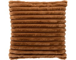 Dutch Decor HAZEL - kussenhoes 50x50 cm - effen gestreept imitatiebont - Tobacco Brown - bruin - met rits - zonder binnenkussen
