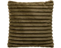 Dutch Decor HAZEL - sierkussen 50x50 cm - effen gestreept imitatiebont - Military Olive - groen - Inclusief binnenkussen - Luxe kussens voor woonkamer & bank