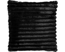 Dutch Decor HAZEL - sierkussen 50x50 cm - effen gestreept imitatiebont - Raven - zwart - Inclusief binnenkussen - Luxe kussens voor woonkamer & bank