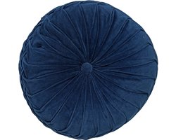 Dutch Decor - KAJA - sierkussen Ø40 cm - rond - velvet - Insignia Blue - blauw