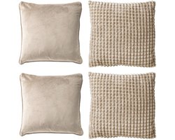 Dutch Decor - KUSSENHOES-SET 4-delig - Texture Harmony - 45x45 cm - exclusief binnenkussens - beige - Met Ritssluiting – Decoratie Kussens - Comfortabele kussentjes voor op de Bank