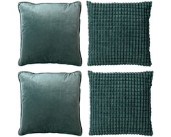 Dutch Decor - KUSSENHOES-SET 4-delig - Texture Harmony - 45x45 cm - exclusief binnenkussens - groen - Met Ritssluiting – Decoratie Kussens - Comfortabele kussentjes voor op de Bank