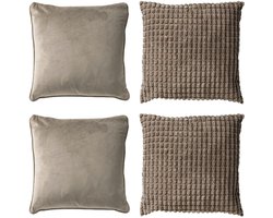 Dutch Decor - KUSSENHOES-SET 4-delig - Texture Harmony - 45x45 cm - exclusief binnenkussens - taupe - Met Ritssluiting – Decoratie Kussens - Comfortabele kussentjes voor op de Bank