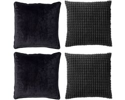 Dutch Decor - KUSSENHOES-SET 4-delig - Texture Harmony - 45x45 cm - exclusief binnenkussens - zwart - Met Ritssluiting – Decoratie Kussens - Comfortabele kussentjes voor op de Bank