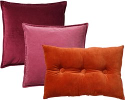 Dutch Decor - KUSSENSET - 3-delig - Caith & Valerie - 50x50 cm, 40x60 cm - sierkussens inclusief binnenkussens - roze, oranje - Met Ritssluiting – Decoratie Kussens - Comfortabele kussentjes voor op de Bank