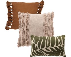 Dutch Decor - KUSSENSET - 3-delig - Desert Leaves - 45x45 cm, 30x50 cm - Inclusief binnenkussens - groen, beige, bruin - Met Ritssluiting – Decoratie Kussens - Comfortabele kussentjes voor op de Bank