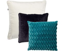 Dutch Decor - KUSSENSET - 3-delig - Ferdy - 60x60 cm, 45x45 cm - inclusief binnenkussens - wit, zwart, petrol - Met Ritssluiting – Decoratie set sierussens - Comfortabele kussentjes voor op de Bank