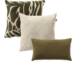 Dutch Decor - KUSSENSET - 3-delig - Forest Blend - 45x45 cm, 30x50 cm - inclusief binnenkussens - groen, beige - Met Ritssluiting – Decoratie set sierussens - Comfortabele kussentjes voor op de Bank