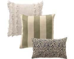 Dutch Decor - KUSSENSET - 3-delig - Gentle Rain - 45x45 cm, 30x50 cm - inclusief binnenkussens - wit, groen, blauw - Met Ritssluiting – Decoratie Kussens - Comfortabele kussentjes voor op de Bank