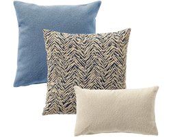 Dutch Decor - KUSSENSET - 3-delig - Lake Breeze - 45x45 cm, 30x50 cm - inclusief binnenkussens - blauw, beige - Met Ritssluiting – Decoratie Kussens - Comfortabele kussentjes voor op de Bank