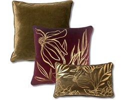 Dutch Decor - KUSSENSET - 3-delig - Lonneke - 45x45 cm, 30x50 cm - inclusief binnenkussens - groen, rood - Met Ritssluiting – Decoratie Kussens - Comfortabele kussentjes voor op de Bank