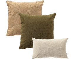Dutch Decor - KUSSENSET - 3-delig - Natural Plains - 45x45 cm, 30x50 cm - inclusief binnenkussens - groen, beige - Met Ritssluiting – Decoratie set sierussens - Comfortabele kussentjes voor op de Bank