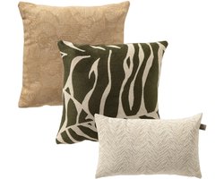 Dutch Decor - KUSSENSET - 3-delig - Secret Oasis - 45x45 cm, 30x50 cm - inclusief binnenkussens - groen, beige - Met Ritssluiting – Decoratie set sierussens - Comfortabele kussentjes voor op de Bank
