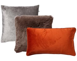 Dutch Decor - KUSSENSET - 3-delig - Sky + Finn - 45x45 cm + 30x50 cm - inclusief binnenkussens - Terra + Taupe + Donkerbruin - Met Ritssluiting – Decoratie set sierussens - Comfortabele kussentjes voor op de Bank