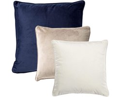 Dutch Decor - KUSSENSET - 3-delig - Velvet Layers - 60x60 cm, 45x45 cm - inclusief binnenkussens - blauw, beige, wit - Met Ritssluiting – Decoratie set sierussens - Comfortabele kussentjes voor op de Bank