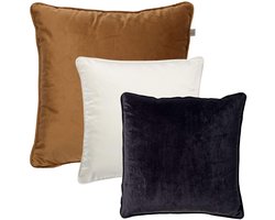 Dutch Decor - KUSSENSET - 3-delig - Velvet Layers - 60x60 cm, 45x45 cm - inclusief binnenkussens - bruin, wit, zwart - Met Ritssluiting – Decoratie Kussens - Comfortabele kussentjes voor op de Bank