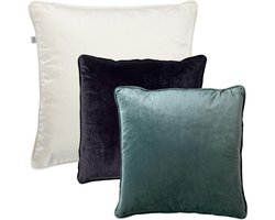 Dutch Decor - KUSSENSET - 3-delig - Velvet Layers - 60x60 cm, 45x45 cm - inclusief binnenkussens - wit, zwart, groen - Met Ritssluiting – Decoratie set sierussens - Comfortabele kussentjes voor op de Bank