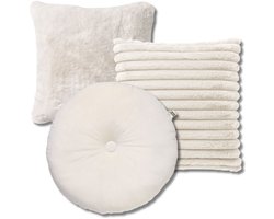 Dutch Decor - KUSSENSET - 3-delig - White Shapes - 50x50 cm, 45x45 cm, Ø40 cm - inclusief binnenkussens - wit - Met Ritssluiting – Decoratie Kussens - Comfortabele kussentjes voor op de Bank