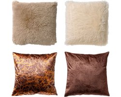 Dutch Decor - KUSSENSET - 4-delig 45x45 cm - set van 4 sierkussens - beige, wit, bruin - Met Ritssluiting – Decoratie Kussens - Comfortabele kussentjes voor op de Bank