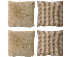 Dutch Decor - KUSSENSET - 4-delig - Cosy Favourites - 45x45 cm - inclusief binnenkussens - beige - Met Ritssluiting – Decoratie Kussens - Comfortabele kussentjes voor op de Bank