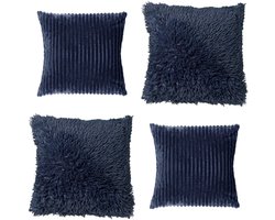 Dutch Decor - KUSSENSET - 4-delig - Cosy Layers - 60x60 cm, 45x45 cm - inclusief binnenkussens - blauw - Met Ritssluiting – Decoratie Kussens - Comfortabele kussentjes voor op de Bank