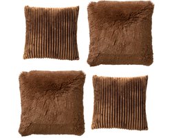 Dutch Decor - KUSSENSET - 4-delig - Cosy Layers - 60x60 cm, 45x45 cm - inclusief binnenkussens - bruin - Met Ritssluiting – Decoratie set sierussens - Comfortabele kussentjes voor op de Bank
