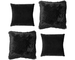 Dutch Decor - KUSSENSET - 4-delig - Cosy Layers - 60x60 cm, 45x45 cm - inclusief binnenkussens - zwart - Met Ritssluiting – Decoratie Kussens - Comfortabele kussentjes voor op de Bank
