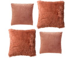 Dutch Decor - KUSSENSET - 4-delig - Cosy Layers - 60x60 cm, 45x45cm - inclusief binnenkussens - roze - Met Ritssluiting – Decoratie Kussens - Comfortabele kussentjes voor op de Bank