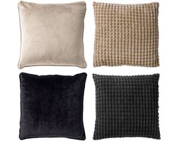 Dutch Decor - KUSSENSET - 4-delig - Dual Harmony - 45x45 cm - sierkussens inclusief binnenkussens - beige, zwart - Met Ritssluiting – Decoratie Kussens - Comfortabele kussentjes voor op de Bank