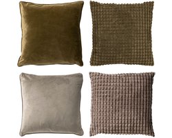 Dutch Decor - KUSSENSET - 4-delig - Dual Harmony - 45x45 cm - sierkussens inclusief binnenkussens - groen, taupe - Met Ritssluiting – Decoratie Kussens - Comfortabele kussentjes voor op de Bank