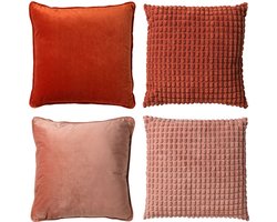 Dutch Decor - KUSSENSET - 4-delig - Dual Harmony - 45x45 cm - sierkussens inclusief binnenkussens - roze, oranje - Met Ritssluiting – Decoratie Kussens - Comfortabele kussentjes voor op de Bank