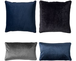 Dutch Decor - KUSSENSET - 4-delig - Matching Velvets - 45x45 cm en 30x50 cm - inclusief binnenkussens - blauw, zwart, grijs - Met Ritssluiting – Decoratie Kussens Wasbaar - Comfortabele kussentjes voor op de Bank