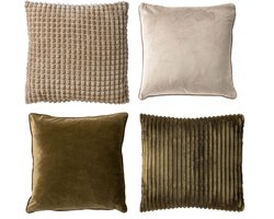 Dutch Decor - KUSSENSET - 4-delig Mixed Textures - 45x45 cm - inclusief binnenkussens - groen, beige - Met Ritssluiting – Decoratie Kussens - Comfortabele kussentjes voor op de Bank