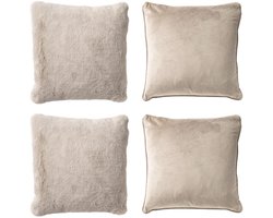 Dutch Decor - KUSSENSET - 4-delig Soft Textures - 45x45 cm - inclusief binnenkussens - beige - Met Ritssluiting – Decoratie Kussens - Comfortabele kussentjes voor op de Bank