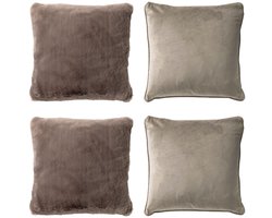 Dutch Decor - KUSSENSET - 4-delig Soft Textures - 45x45 cm - inclusief binnenkussens - taupe - Met Ritssluiting – Decoratie Kussens - Comfortabele kussentjes voor op de Bank