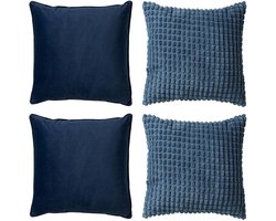 Dutch Decor - KUSSENSET - 4-delig - Texture Harmony - 45x45 cm - inclusief binnenkussens - blauw - Met Ritssluiting – Decoratie Kussens - Comfortabele kussentjes voor op de Bank