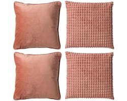 Dutch Decor - KUSSENSET - 4-delig - Texture Harmony - 45x45 cm - inclusief binnenkussens - roze - Met Ritssluiting – Decoratie Kussens - Comfortabele kussentjes voor op de Bank